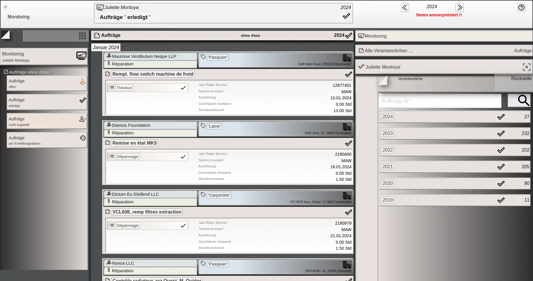 Personalisiertes Auftragsmonitoring